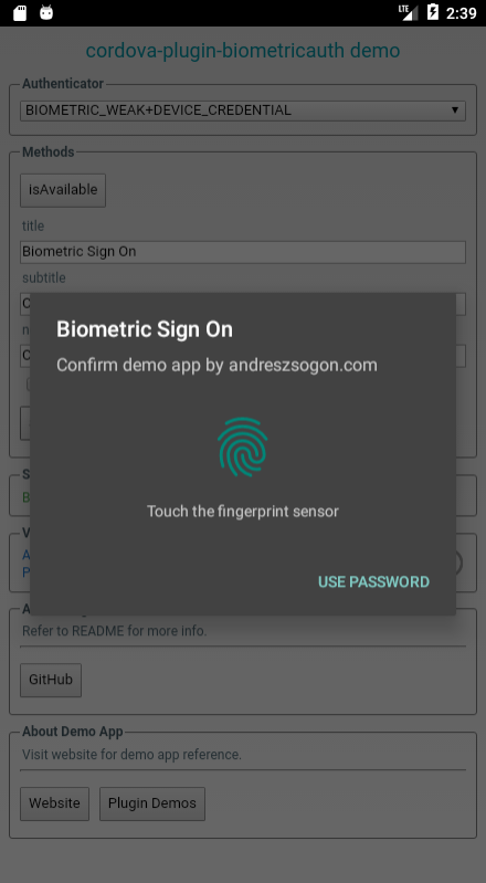 Cordova Plugin Biometric Auth
