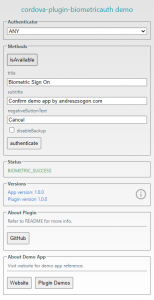 Cordova Plugin Biometric Auth