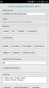 BTPrinter cordova plugin demo