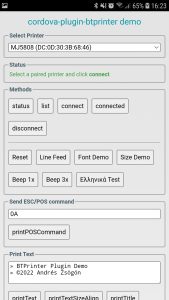 BTPrinter cordova plugin demo