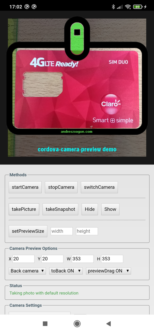 Camera preview demo app