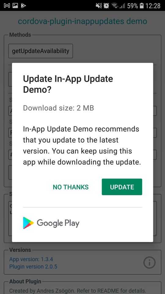 In-App Update plugin demo