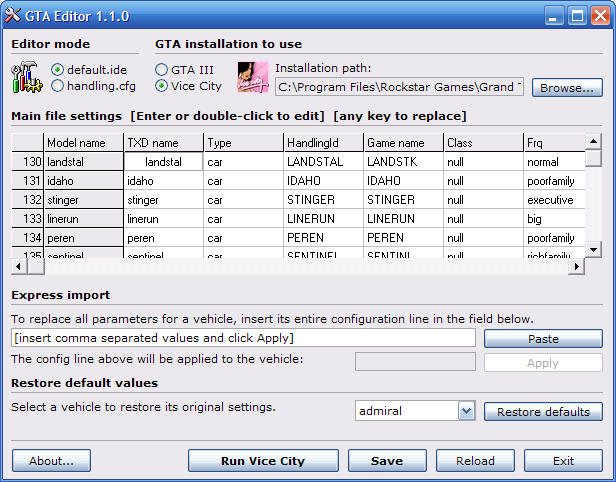 GTA Editor for handling.cfg and default.ide