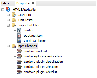 Cordova plugins from NetBeans npm section