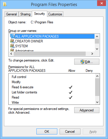 Program Files user permissions