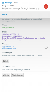 SMS Receive plugin demo