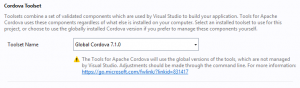 VS2017 Cordova 7.1.0 toolset cordova 7.1.0 in visual studio 2017