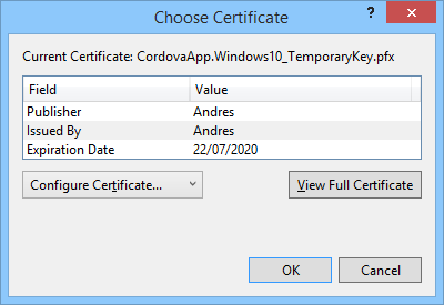 Visual Studio Choose Certificate