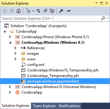 Visual Studio Solution Explorer for Windows 10 and Windows Universal