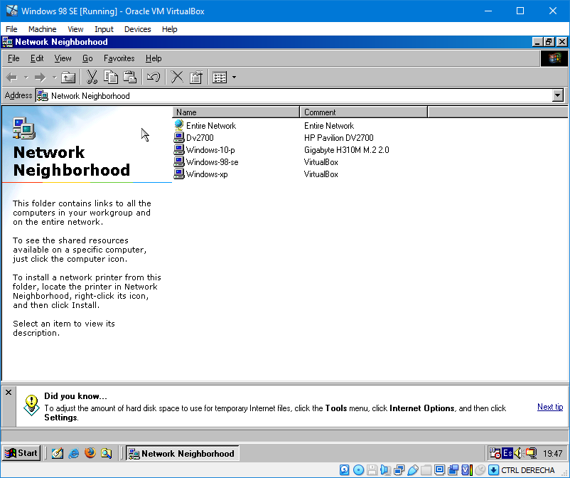 Windows 98 Network Neighborhood